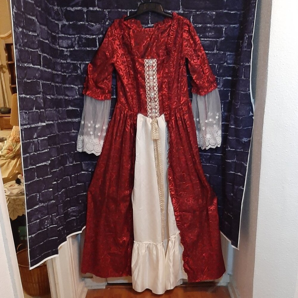 Red and Cream Lace-Front Maxi Dress - Women's Historical Style